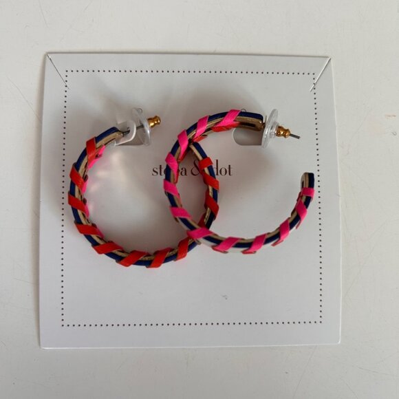 BNIB Stella & Dot Whipstitch Leather Braided Hoop Earrings - Picture 2 of 9